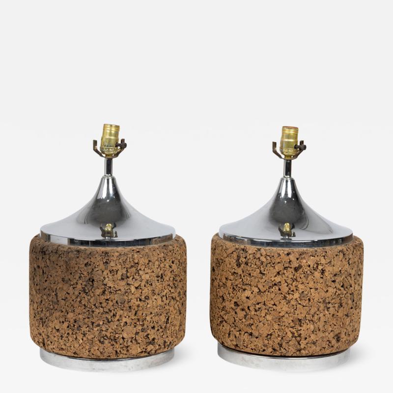 Pair of American Mid Century Cork and Chrome Table Lamps