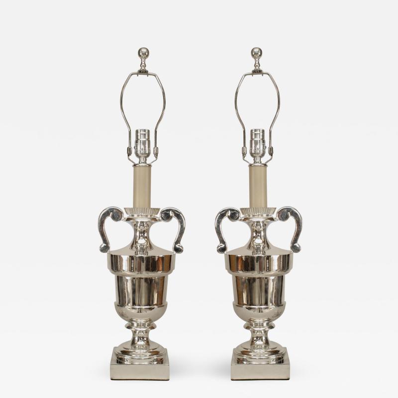 Pair of American Mid Century Modern Silver Plate Urn Form Lamps