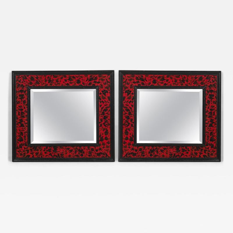 Pair of American Mid Century Style Black and Red Imitation Tortoise Shell Mirror