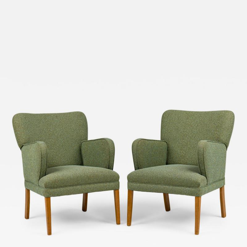 Pair of American Mid Century Teal Wide Back Armchairs