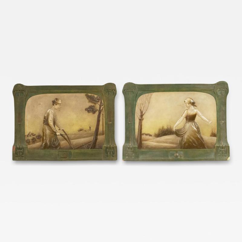 Pair of American Mission Green Porcelain Wall Plaques