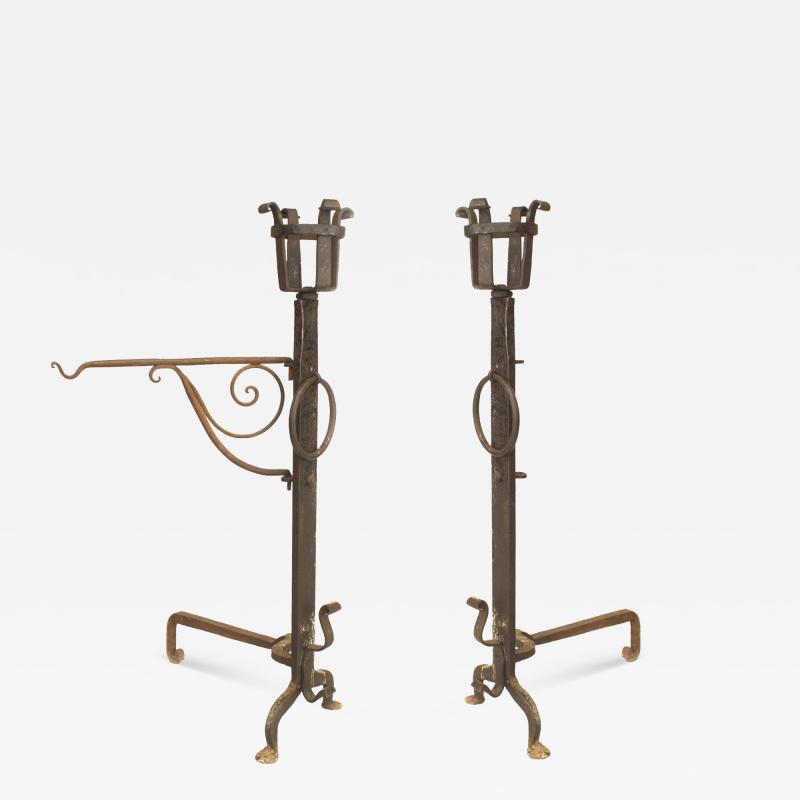 Pair of American Mission Monumental Wrought Iron Andirons