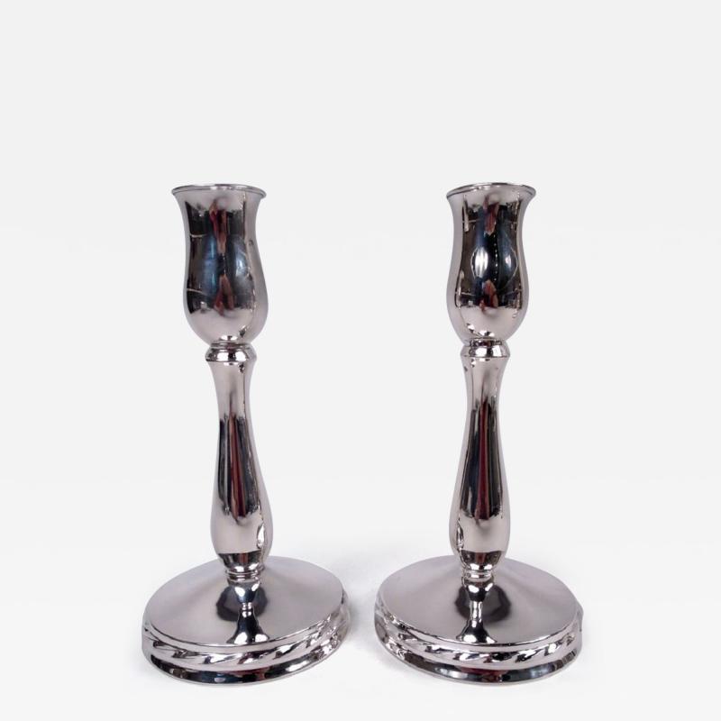 Pair of American Modern Georgian Sterling Silver Candlesticks