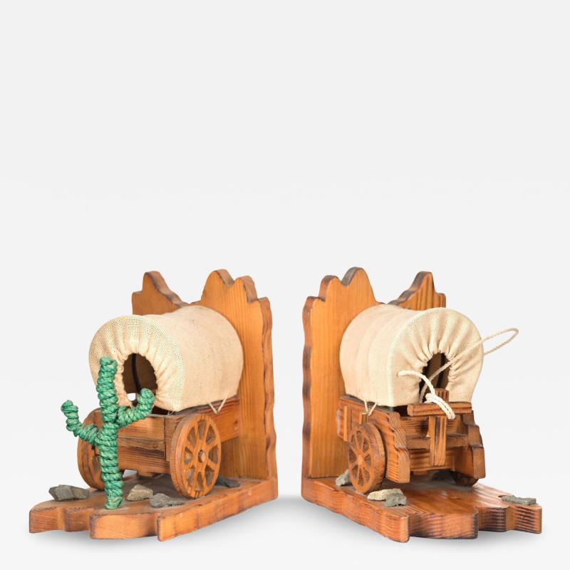 Pair of American Rustic Covered Wagon Bookends