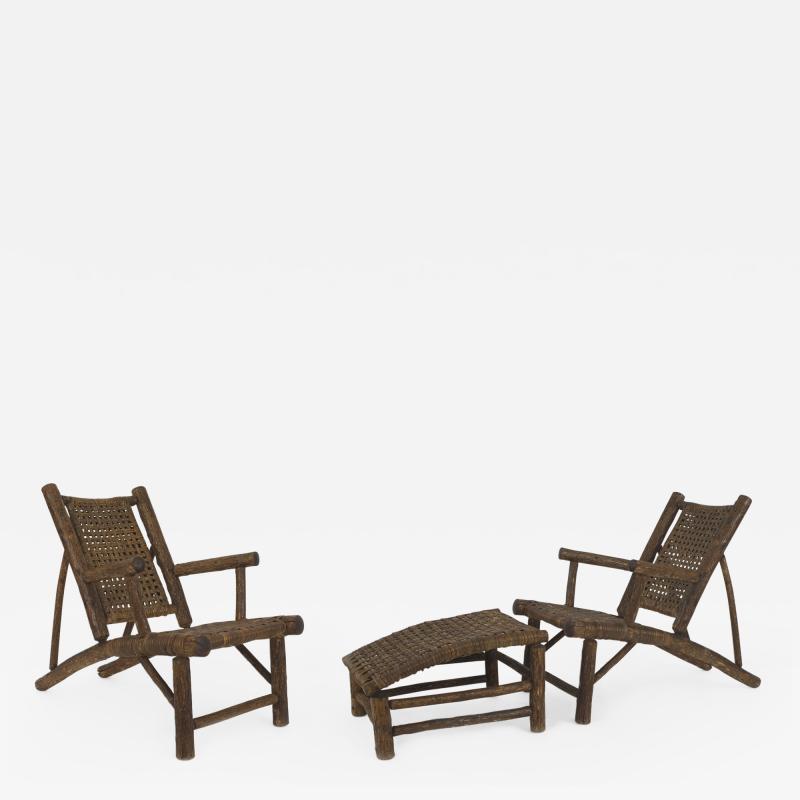 Pair of American Rustic Old Hickory style Low Slung Arm Chairs