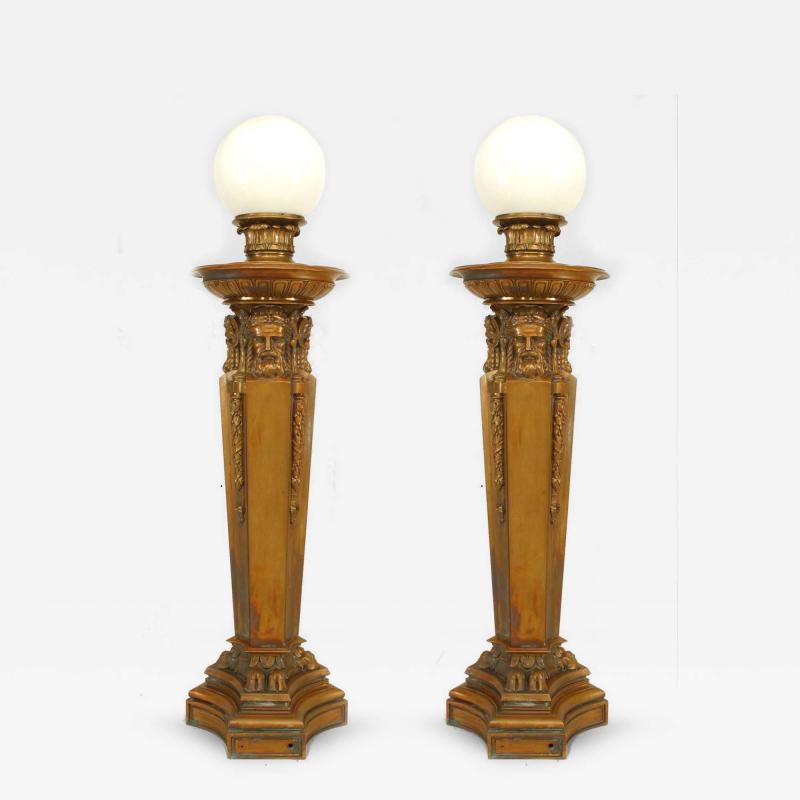 Pair of American Victorian Neo Classical Bronze Torchieres