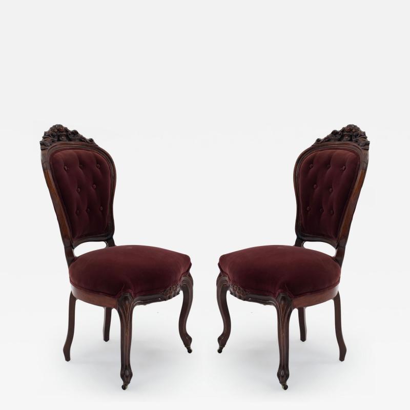 Pair of American Victorian Red Velvet Side Chairs