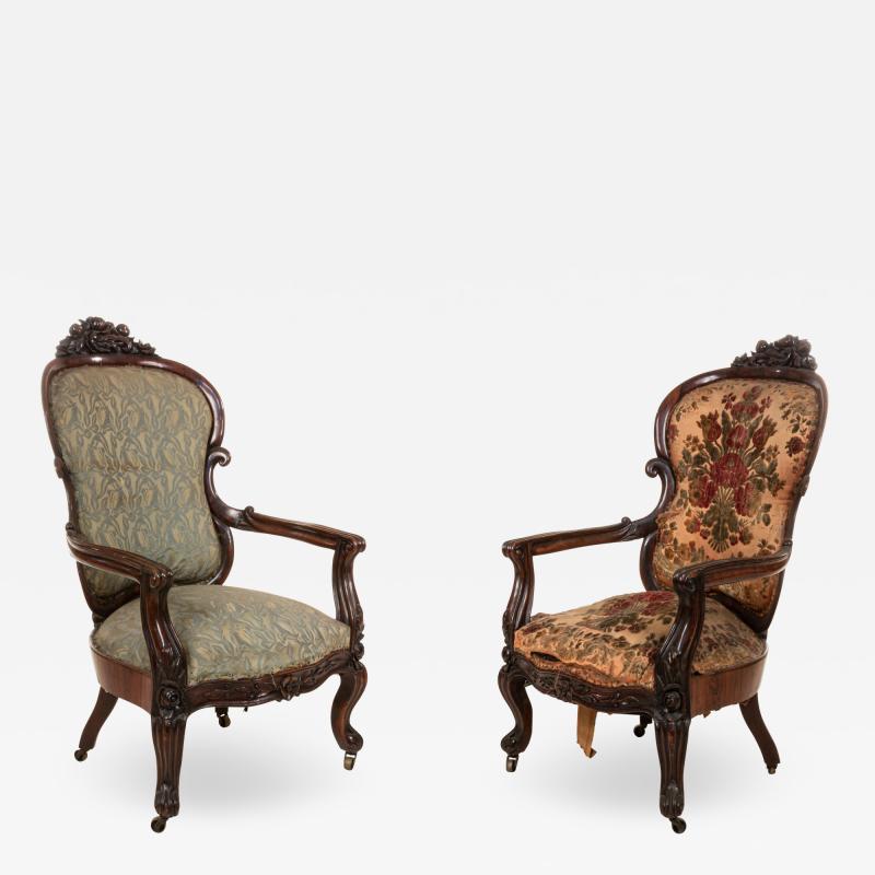 Pair of American Victorian Rosewood Arm Chairs
