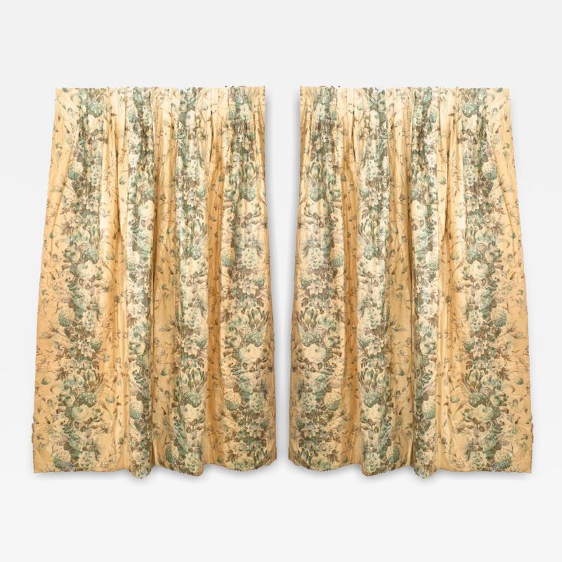 Pair of American Victorian Style Cream Chintz Floral Drapes