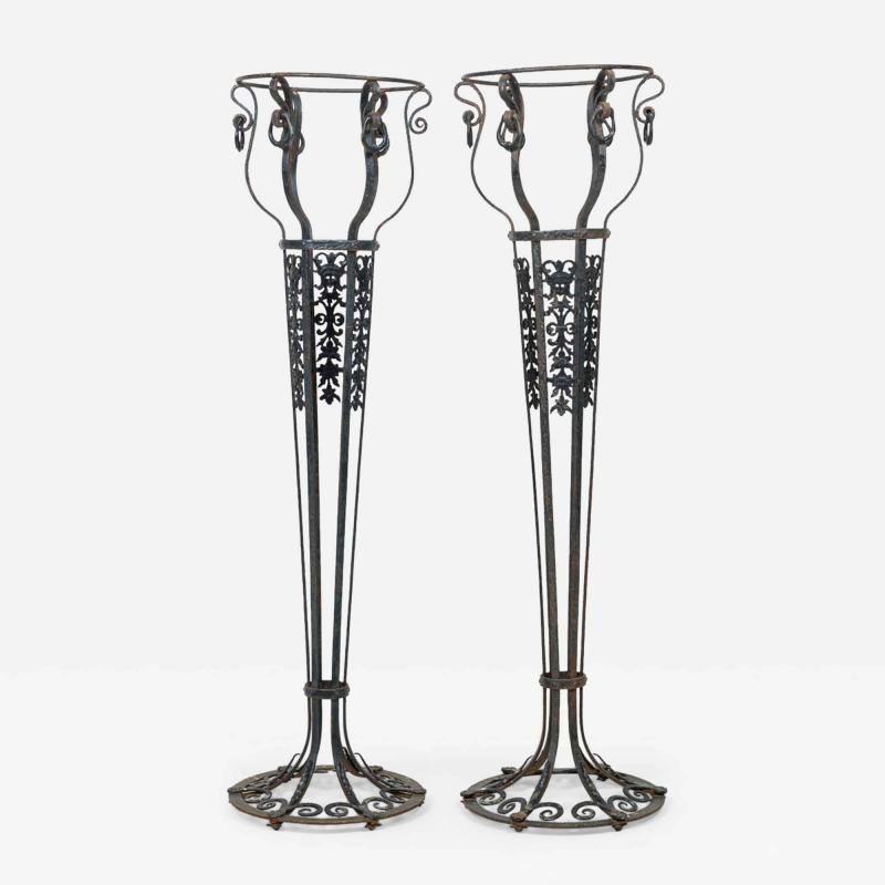 Pair of American Victorian Style Wrought Iron Outdoor Planters Flower Stands