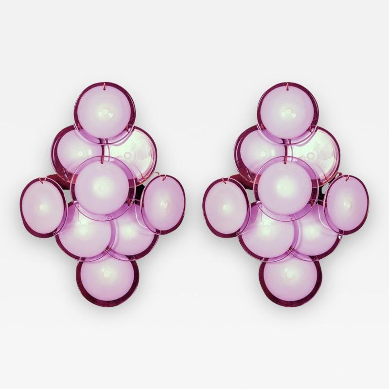 Pair of Amethyst Disc Murano Glass Sconces or Wall Light 1970s