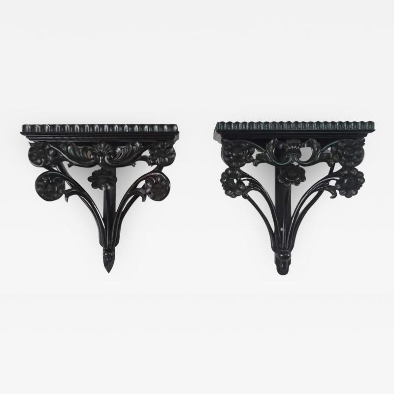 Pair of Anglo Ceylonese Carved Ebony Wall Brackets or Shelves