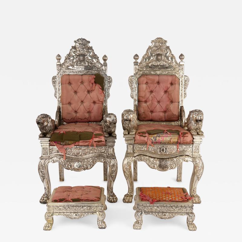 Pair of Anglo Indian Silver Clad Ceremonial Throne Chairs
