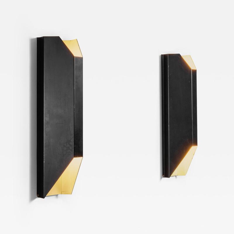 Pair of Angular Lacquered Metal Wall Lamps Europe Mid 20th Century