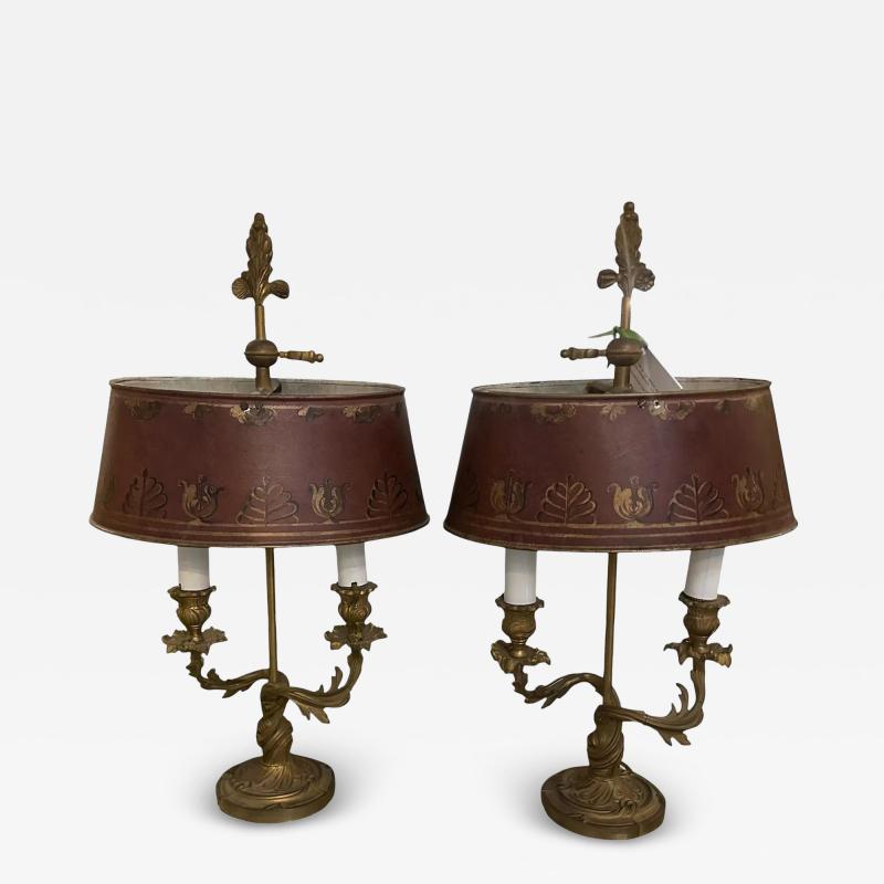 Pair of Antique 19c Louis XV Style Gilt Bronze Bouillotte Lamps