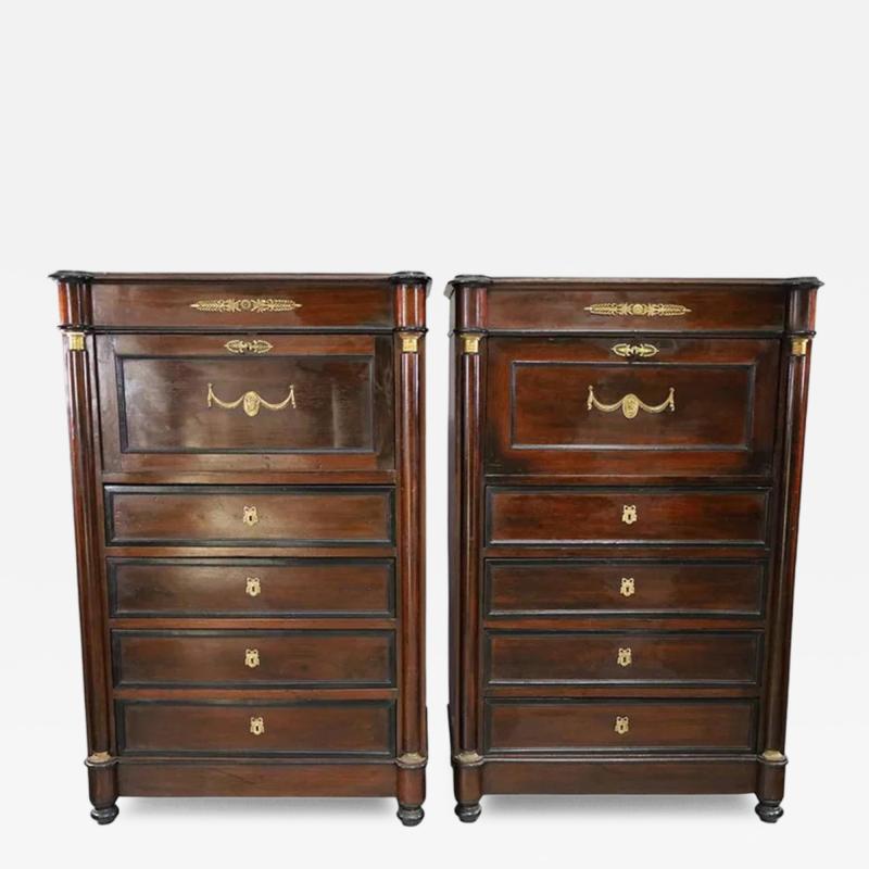 Pair of Antique 19th C Empire Drop Front Desk Secretaries