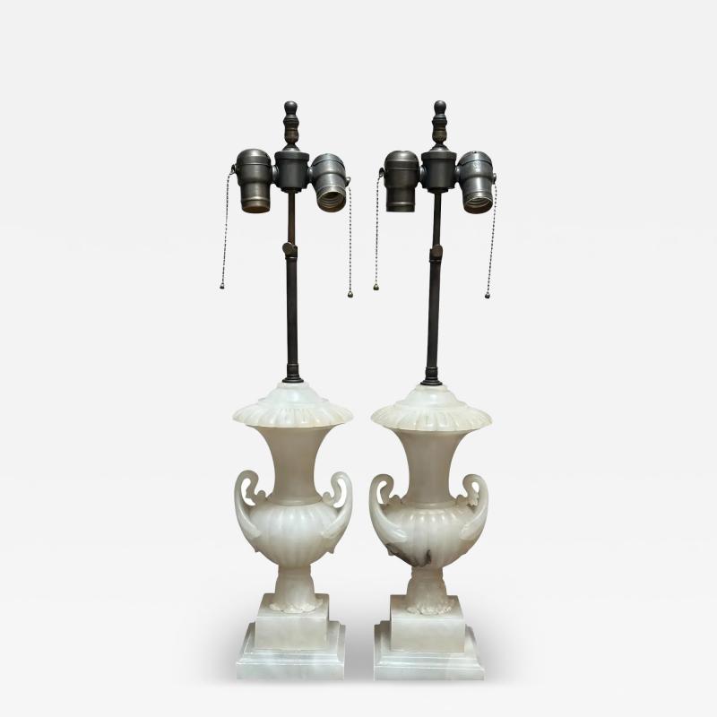 Pair of Antique Alabaster Neoclassical Urn Table Lamps