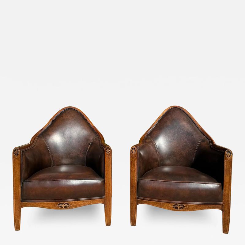 Pair of Antique Art Deco Leather Club Chairs