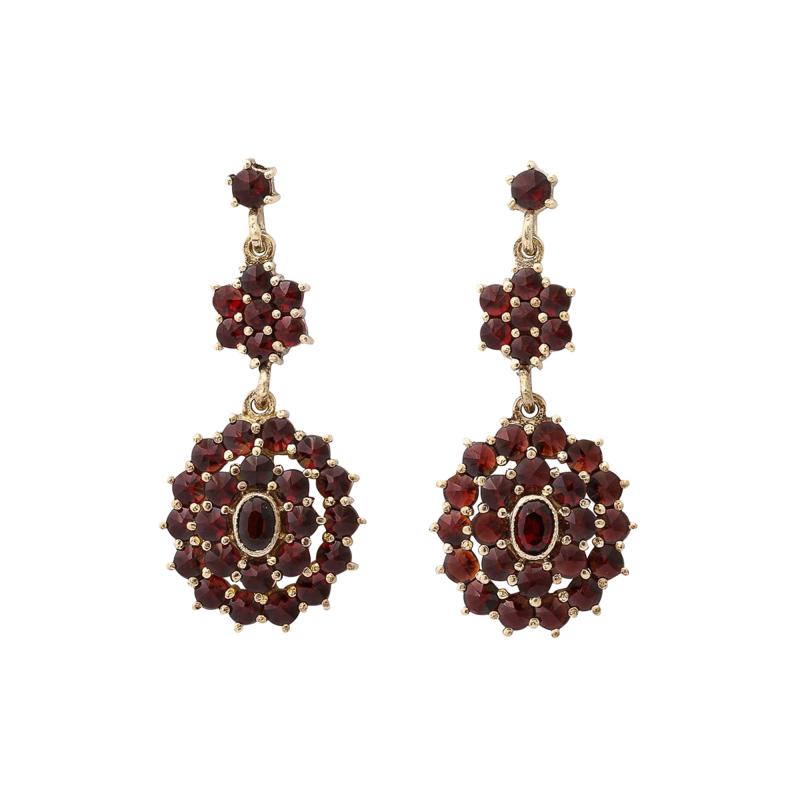 Pair of Antique Bohemian Garnet Earrings in Silvered Gilt Settings