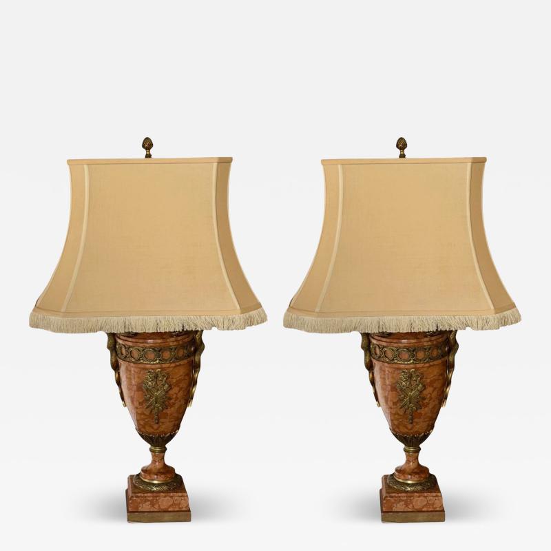 Pair of Antique Bronze Mounted Sienna Marble Serpent Table Lamps