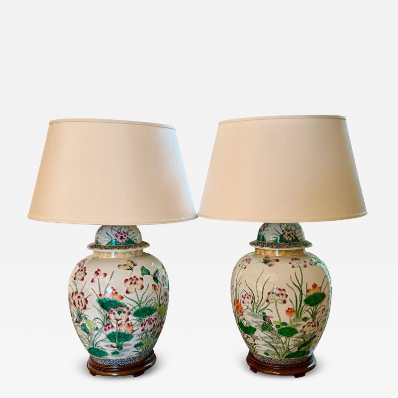 Pair of Antique Chinese Ginger Jar Table Lamps
