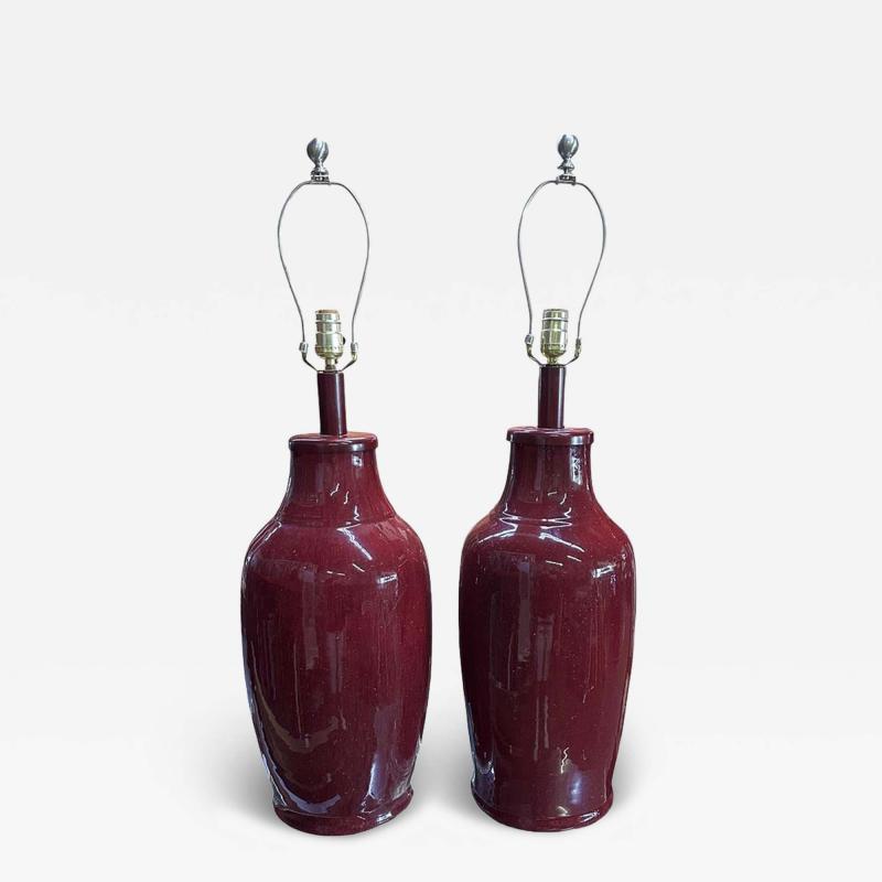 Pair of Antique Chinese Pigeon Blood Red Pottery Lamps