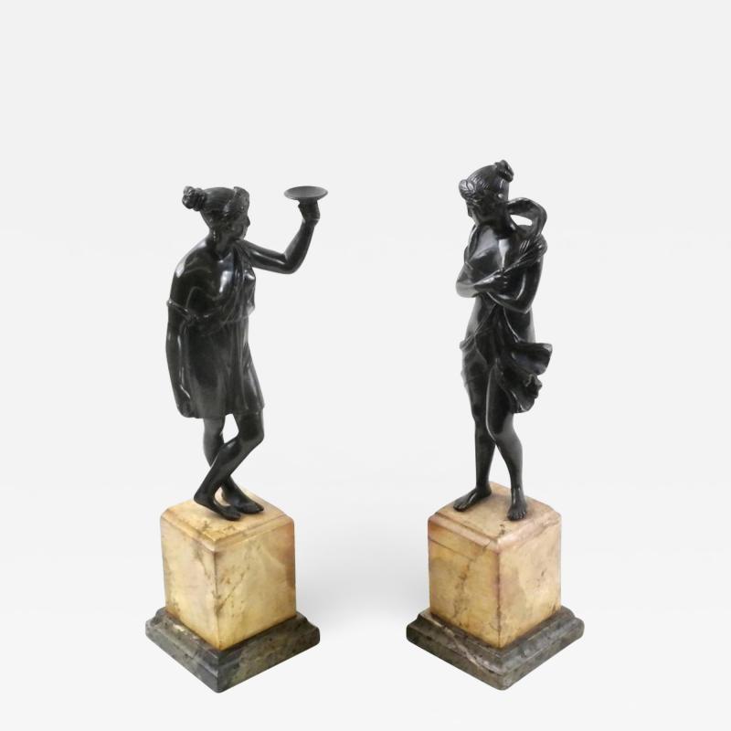 Pair of Antique Classical Bronze Sculptures on Italian Marble Bases Grand Tour 