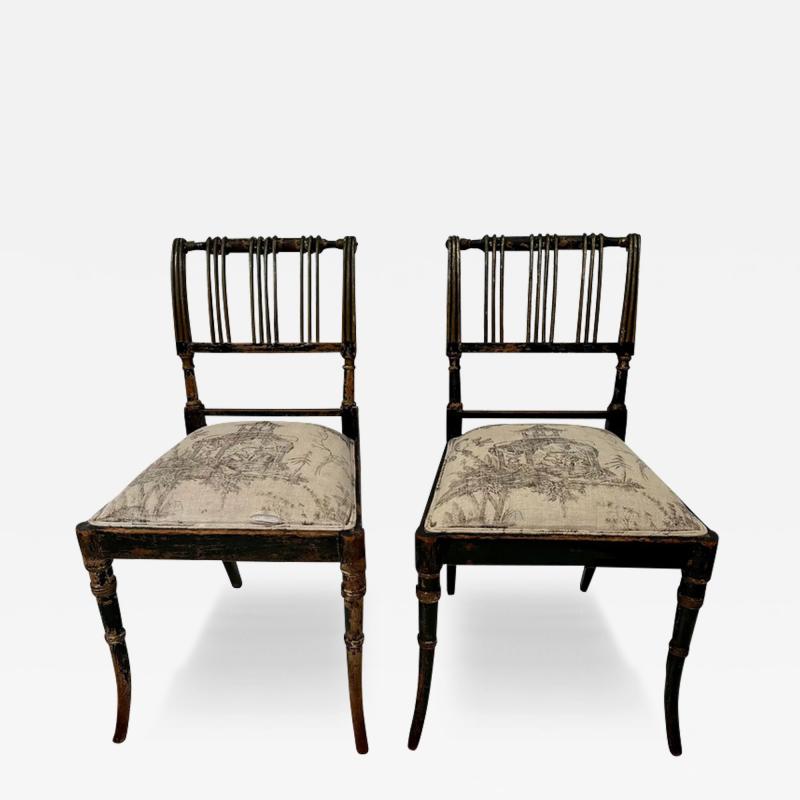 Pair of Antique Directoire Style Black White Toile Chairs