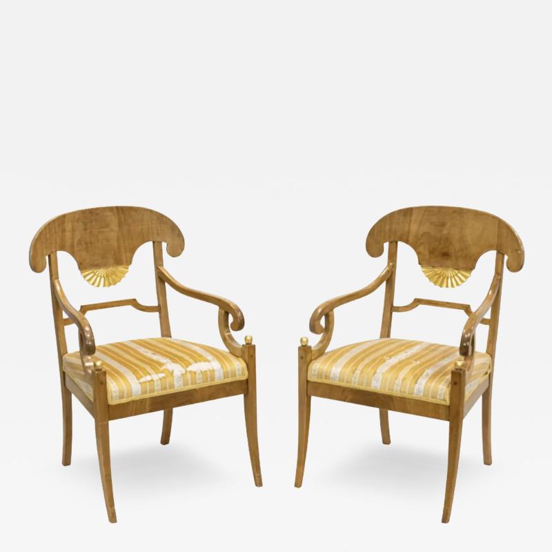 Pair of Antique Early 19th C Biedermeier Arm Chairs