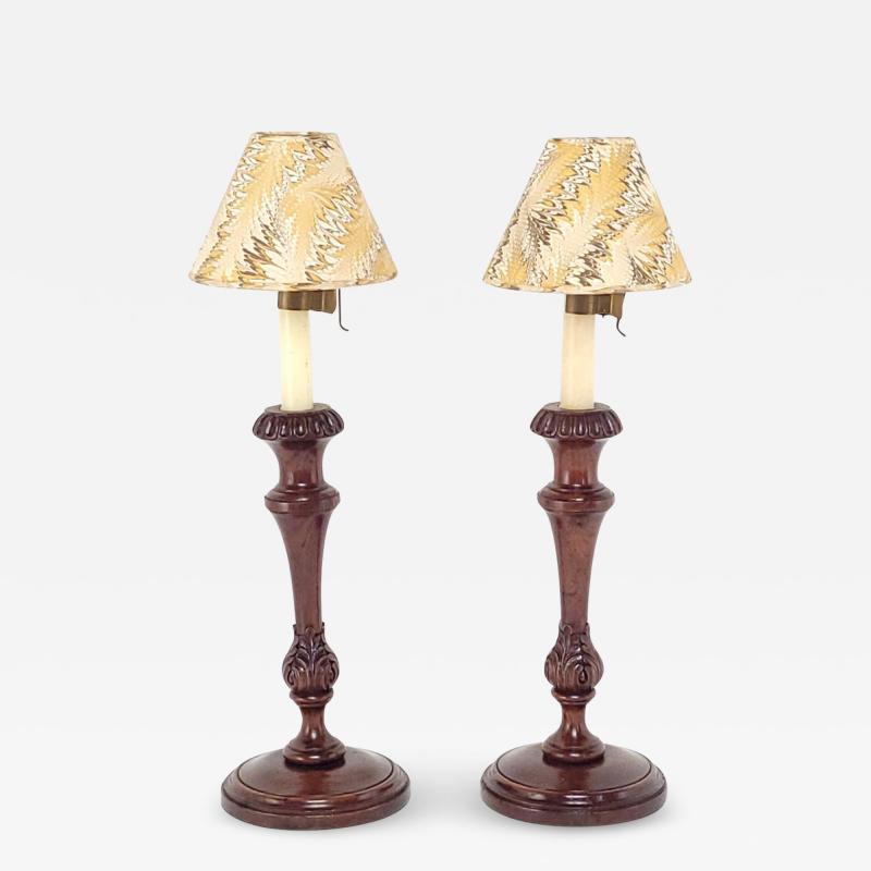 Pair of Antique English Candlesticks in Carved Wood