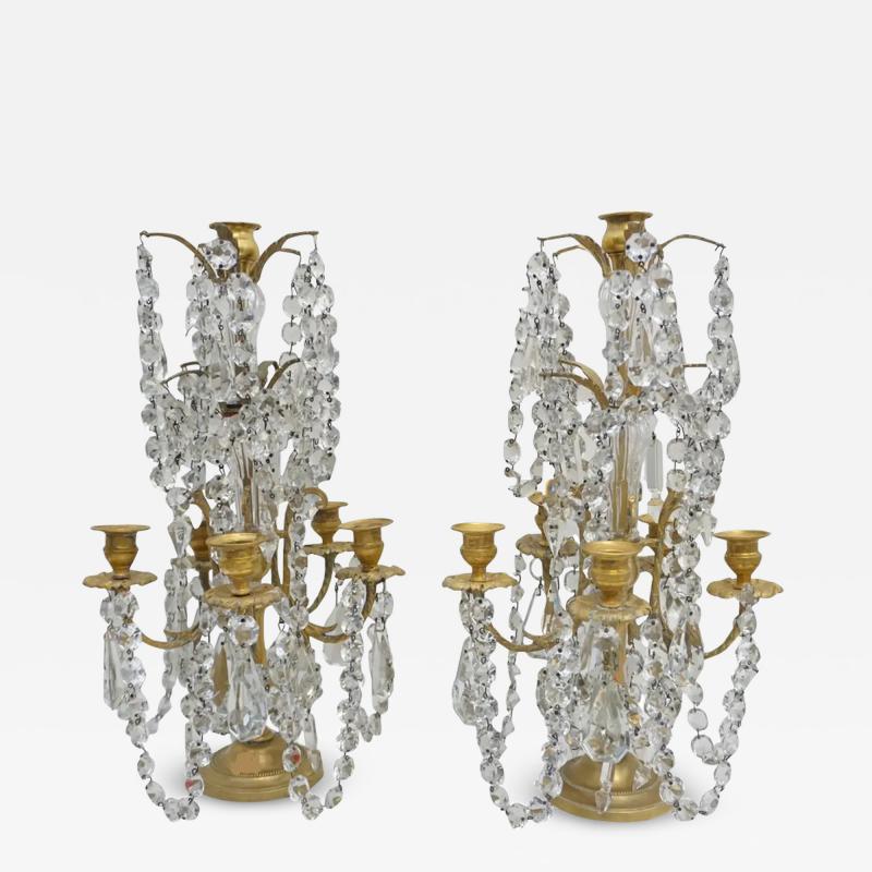 Pair of Antique French Gilt Bronze Girandoles Table Chandeliers