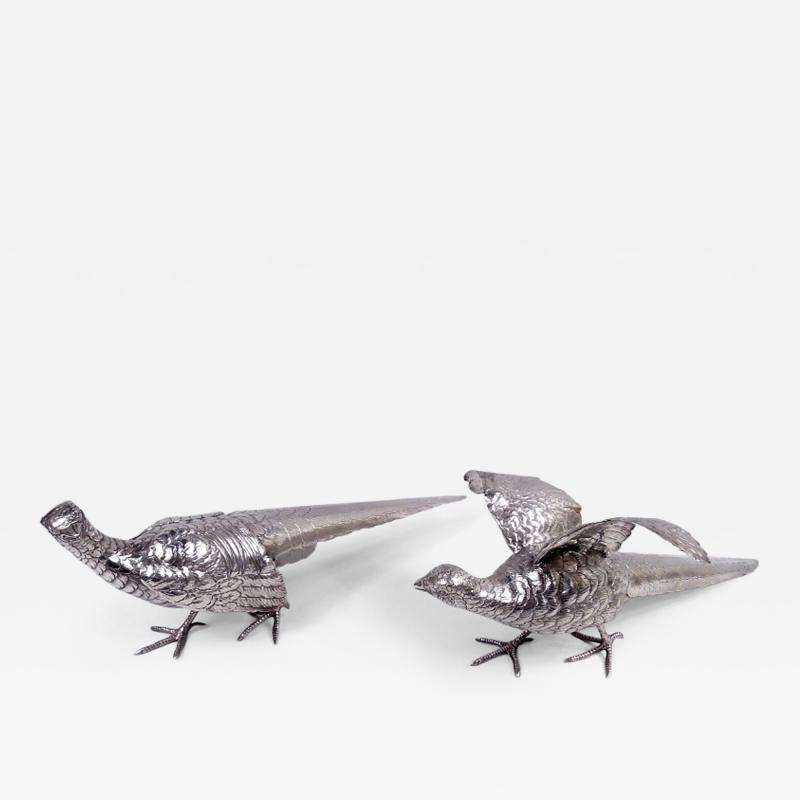 Pair of Antique German Sterling Silver Pheasants