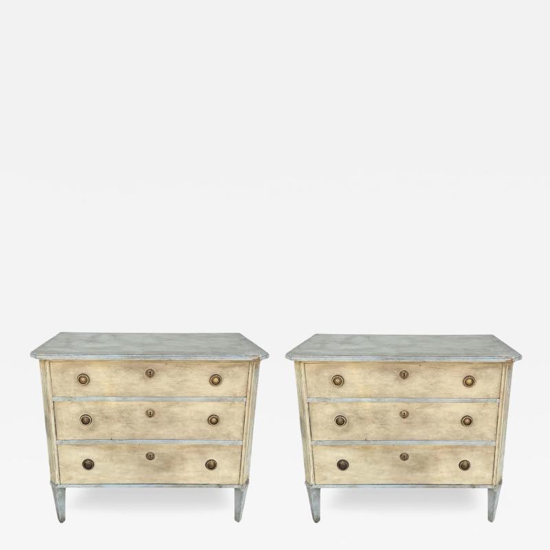 Pair of Antique Gustavian Swedish Empire Commode Painted Chest of Drawers