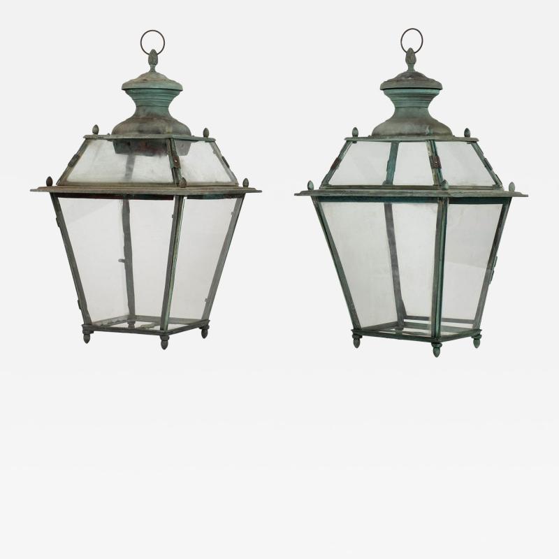 Pair of Antique Italian Glass Paneled Lanterns