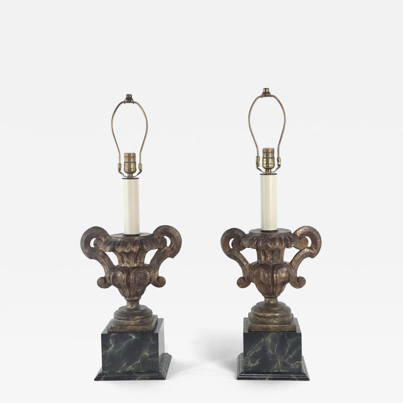 Pair of Antique Italian Silver Gilt Painted Urns Now Lamps