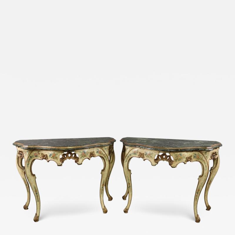 Pair of Antique Italian Trompe lOeil Faux Marble Painted Console Tables