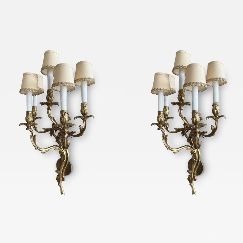 Pair of Antique Louis XV French Bronze Wall Light Sconces