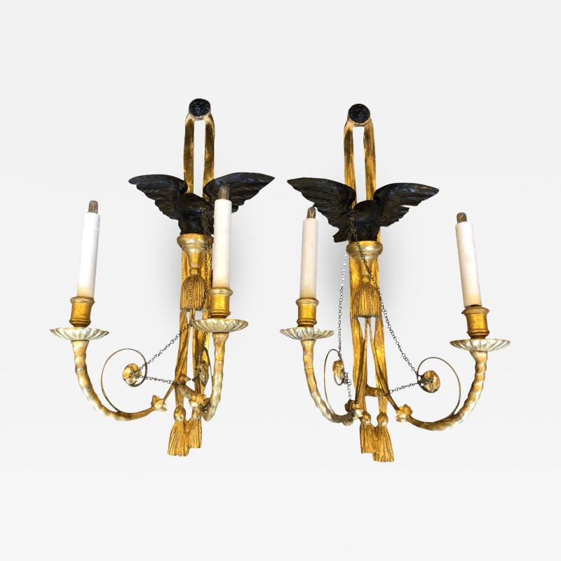 Pair of Antique Louis XVI Style Gilt Wood Wall Sconces W Eagles