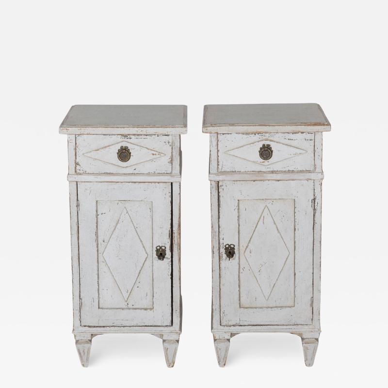 Pair of Antique Painted Nightstands with Carved Diamond Motifs circa 1920