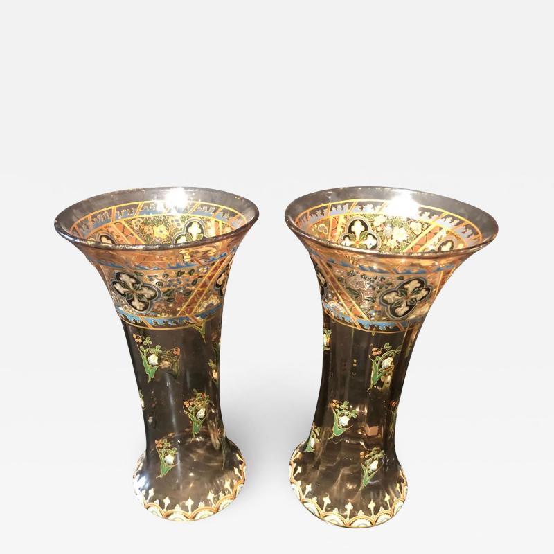 Pair of Antique Palatial French Jeweled Vases or Urns Emile Galle Style