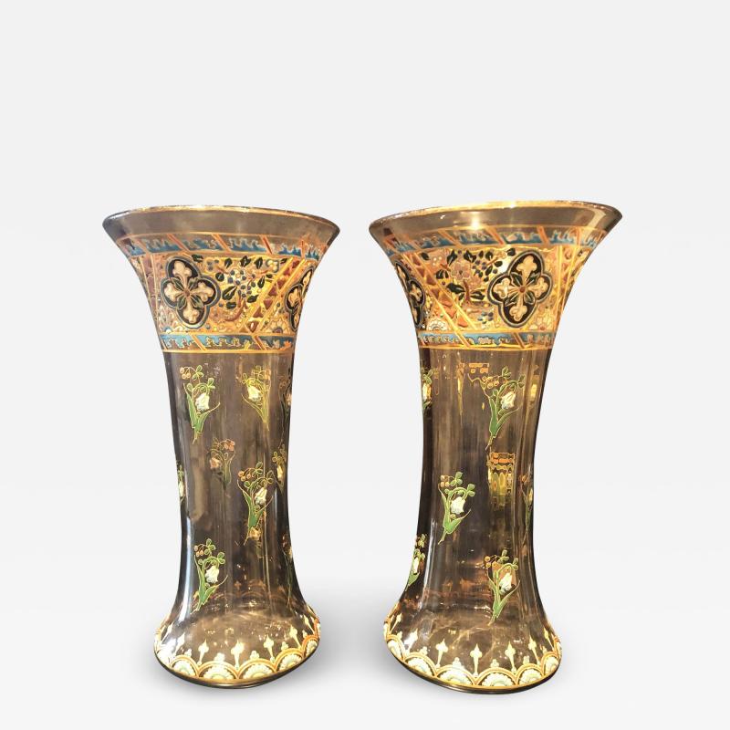 Pair of Antique Palatial French Jeweled Vases or Urns Emile Galle Style