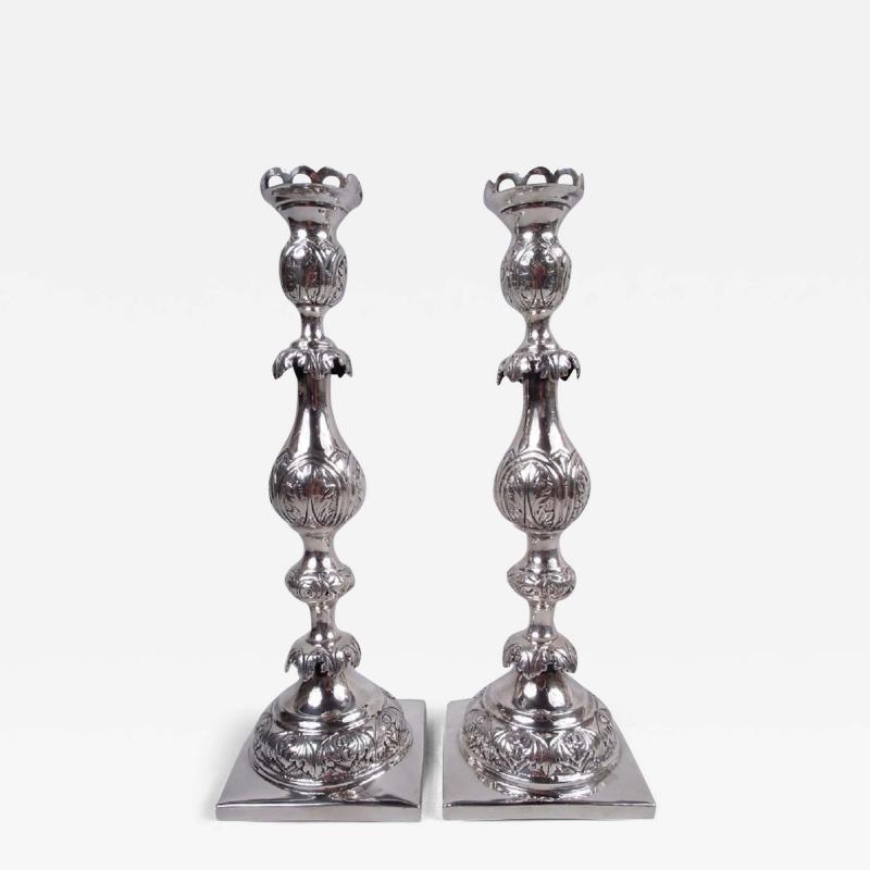 Pair of Antique Russian Classical Silver Candlesticks C 1888