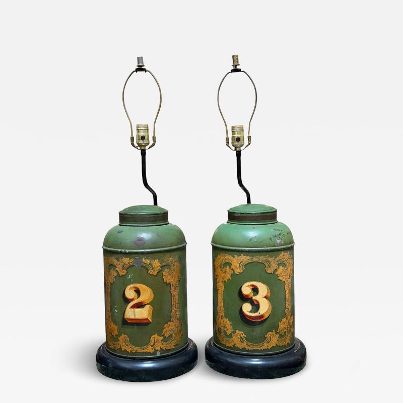 Pair of Antique Tole Tea Canister Table Lamps