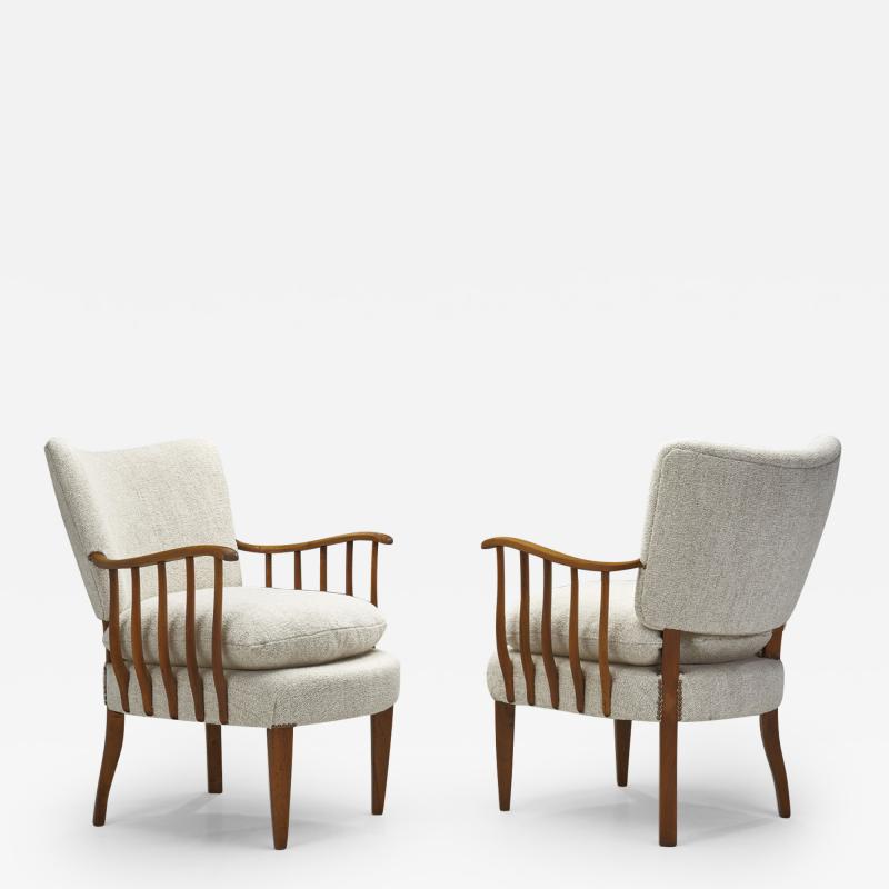Pair of Armchairs with Wooden Spindle Sides Europe ca 1950s