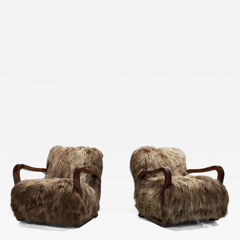 Pair of Art Deco Armchairs in Longhair Sheepskin Europe Early 20th Century