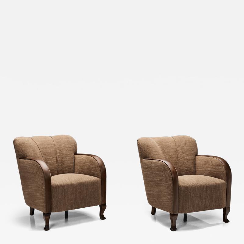 Pair of Art Deco Armchairs with Cabriole Style Front Legs Europe 1930s