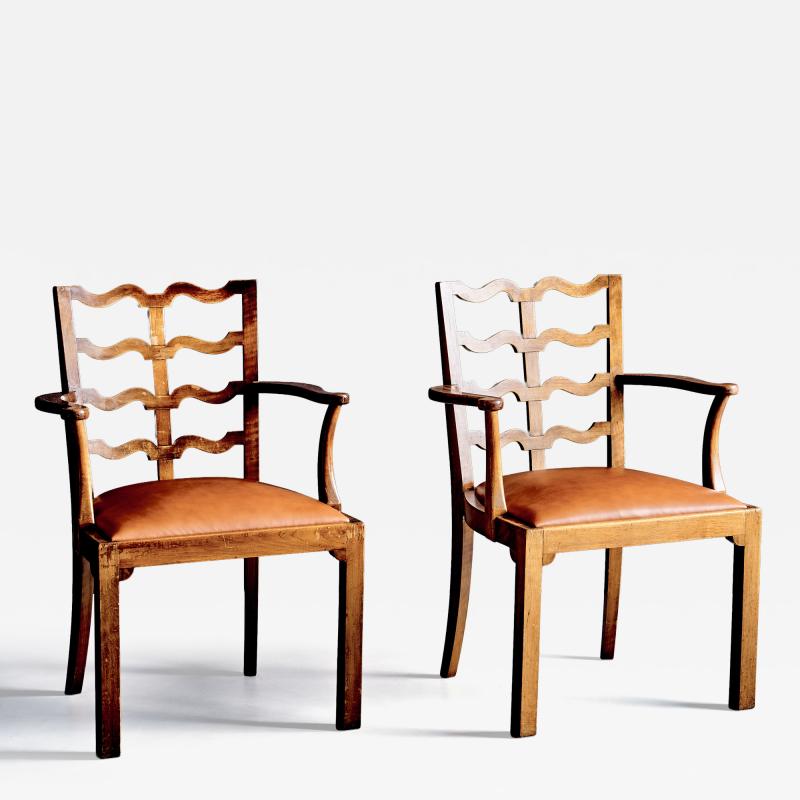 Pair of Art Deco Armchairs with Ladder Back