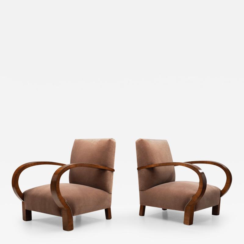 Pair of Art Deco Armchairs with Walnut Veneer Europe circa 1930s