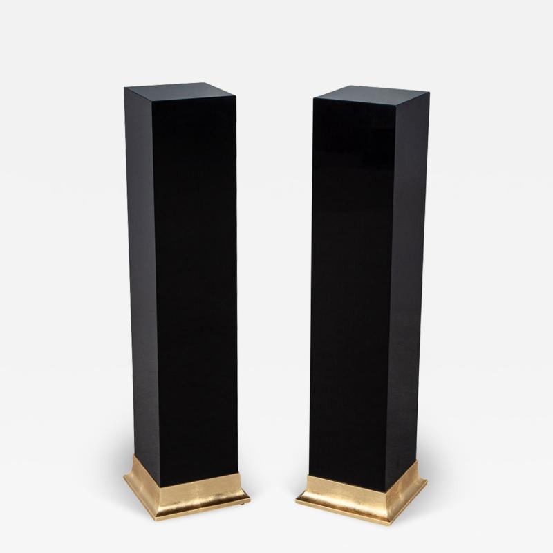 Pair of Art Deco Black Lacquer Pedestal Columns