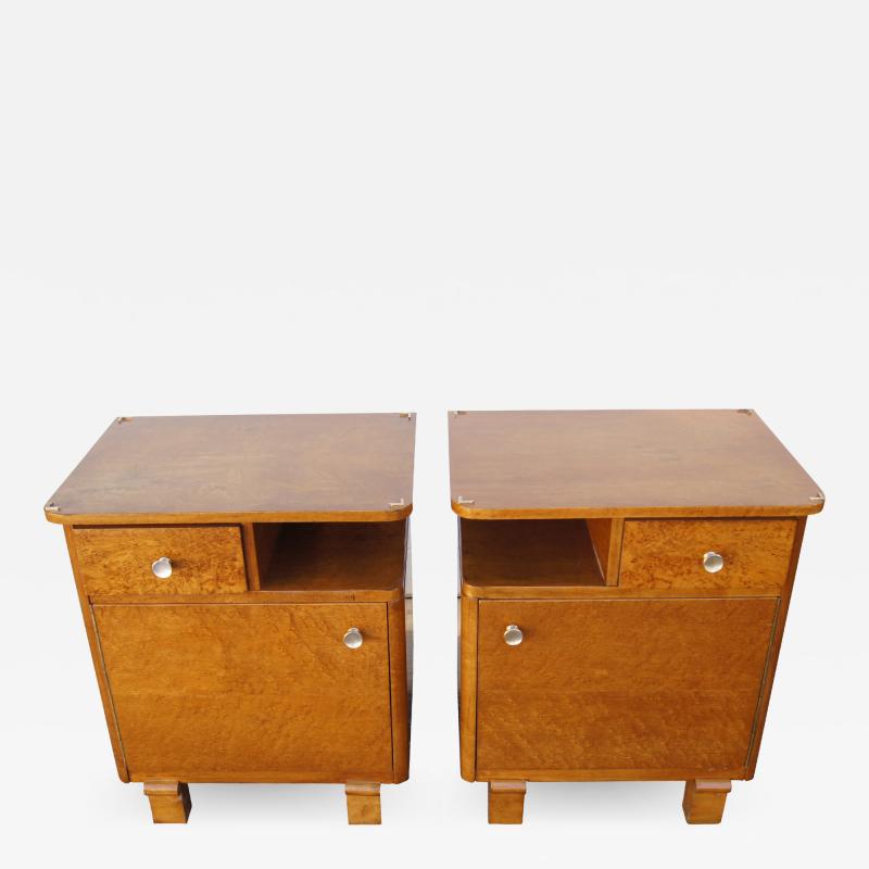 Pair of Art Deco Burl Wood Nightstands